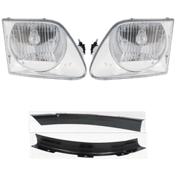 1997 Ford F-150 4-Piece Kit Driver and Passenger Side Headlights with Bumper Trims, with Bulbs, Halogen