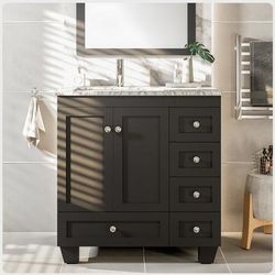 "Eviva Happy 30" x 18" Transitional Espresso Bathroom Vanity with white carrara marble counter-top - Eviva EVVN30-30X18ES"