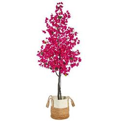 6ft. Artificial Bougainvillea Tree with Handmade Jute & Cotton Basket - Nearly Natural T3246-PK