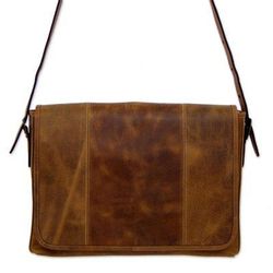 Bohemian VIP,'Distressed Brown Leather Boho Style Laptop Case with Pockets'