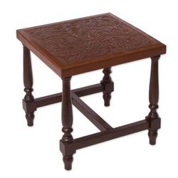 'Brown Nature-Inspired Leather and Wood Table from Peru'