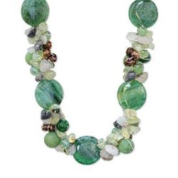 Rainstorm,'Artisan Crafted Prehnite and Tiger's Eye Beaded Necklace'