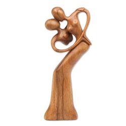 'Hand-Carved Suar Wood Sculpture of a Dancing Couple in Love'