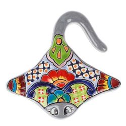 'Handcrafted Floral Hacienda-Themed Ray Ceramic Sculpture'