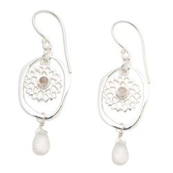 Pink Aura Chakra,'Chakra Themed Sterling Silver Rose Quartz Dangle Earrings'