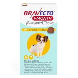 Bravecto 1-Month Chew For Toy Dogs 4.4 To 9.9 Lbs (Yellow) 1 Chew