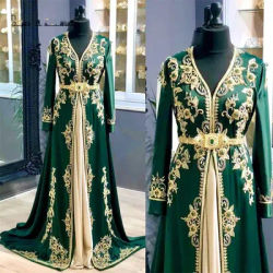 Ange Personnalisé Vert Caftan Marocain Sirène Robe de Soirée, Musulman, Manches sulf, Dentelle Clip Perlé, Robe de Bal, Dubaï, Formel
