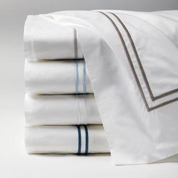 SFERRA Grande Hotel Percale Sheets - Flat Sheet, White with Grey Embroidery Flat Sheet, King White with Grey Flat Sheet - Frontgate