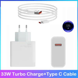 EU Charger 33W Fast Turbo Charge 2M 1.5M Type C Cable For Xiaomi Mi 10 9 10T Lite POCO X3 F3 NFC