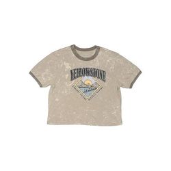 Mighty Fine Short Sleeve T-Shirt: Tan Acid Wash Print Tops - Kids Girl's Size Small