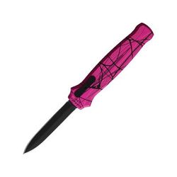 Piranha Knives Auto Rated-X Tactical Folding Knife 3.5in 154CM Black Plain Dagger Blade Pink Aluminum Handle P-20PKT