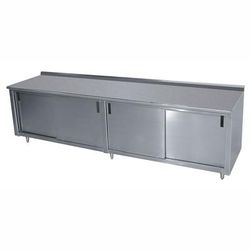 Advance Tabco CF-SS-308M 96" Enclosed Work Table w/ Sliding Doors & Midshelf, 1 1/2" Backsplash, 30"D, Stainless Steel