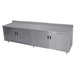 Advance Tabco EHK-SS-308-X 96" Enclosed Work Table w/ Swing Doors, 5" Backsplash, 30"D, Stainless Steel