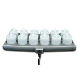 Hollowick HFRP12-A 1 1/2" Round LED Flameless Votive Candles Set w/ Charging Tray - 2 3/10" H, Amber Flame