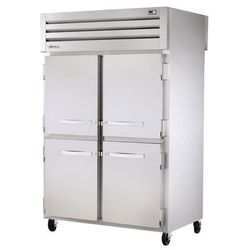 True STA2RPT-4HS-2G-HC 52 3/5" 2 Section Pass Thru Refrigerator, 2 Glass Doors, 2 Solid Doors, Left/Right Hinge, 115v, Silver | True Refrigeration