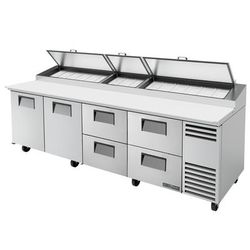 True TPP-AT-119D-4-HC 119" TPPAT Series Pizza Prep Table w/ Refrigerated Base, 115v, Stainless Steel | True Refrigeration