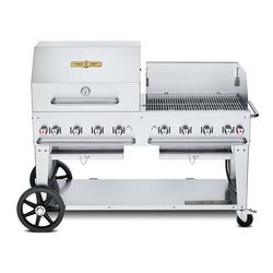 Crown Verity CV-MCB-60RWP-NG 58" Mobile Gas Commercial Outdoor Charbroiler w/ Roll Dome & Wind Guard, Natural Gas, Stainless Steel, Gas Type: NG
