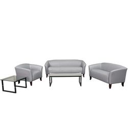 Flash Furniture 111-SET-GY-GG 3 Piece Reception Set - Gray LeatherSoft Upholstery, Cherry Wood Feet