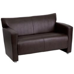 Flash Furniture 222-2-BN-GG Reception Loveseat w/ Brown LeatherSoft Upholstery, Brushed Aluminum Feet