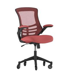 Flash Furniture BL-X-5M-RED-RLB-GG Swivel Office Chair w/ Mid Back & Roller Wheels - Red Mesh Back & Seat, Flip-Up Arms