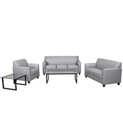 Flash Furniture BT-827-SET-GY-GG 3 Piece Reception Set - Gray LeatherSoft Upholstery, Black Wood Feet