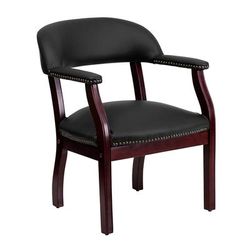Flash Furniture B-Z105-LF-0005-BK-LEA-GG Conference Chair w/ Black Italian Leather Upholstery & Mahogany Wood Frame