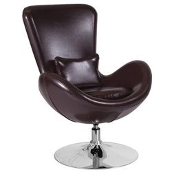 Flash Furniture CH-162430-BN-LEA-GG Swivel Reception Arm Chair - Brown LeatherSoft Upholstery, Chrome