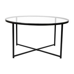 Flash Furniture NAN-JH-1786CT-BK-GG Greenwich Collection Coffee Table w/ Glass Top & Matte Black Metal Legs - 35 1/2"W x 35 1/2"D x 19 1/4"H