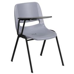 Flash Furniture RUT-EO1-GY-RTAB-GG Ergonomic Shell Chair w/ Right Hand Tablet Arm - Gray Plastic Seat, Black Metal Frame