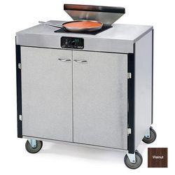 Lakeside 2075 WAL 40 1/2" High Mobile Cooking Cart w/ 2 Induction Stove, Walnut, Brown