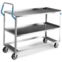 Lakeside 6830 2 Level Stainless Utility Cart w/ 500 lb Capacity, Raised Ledges, Silver