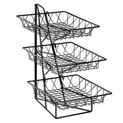Cal-Mil 1293-3 3 Tier Display Rack w/ 12" Square Wire Baskets, Black Wire