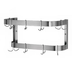 Advance Tabco SW-144 144" Wall-Mount Pot Rack w/ (18) Double Hooks, Stainless Steel, Double Bar