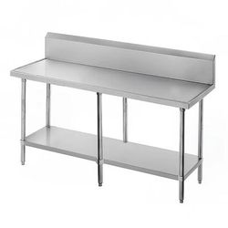 Advance Tabco VKG-3010 120" 14 ga Work Table w/ Undershelf & 304 Series Stainless Steel Marine Top, 10" Backsplash