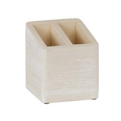 Cal-Mil 22429-113 2 Compartment Stir Stick Straw Holder - 5" x 5" x 5 1/2", White-Washed, Beige