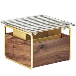 Cal-Mil 3711-46 12" Square Chafer Grill w/ Fuel Holder, Walnut/Brass, Windguard Base, Removable Grill, Gold