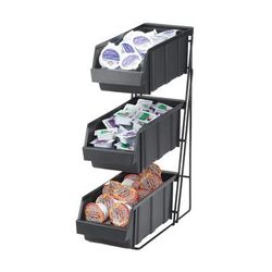 Cal-Mil 841 Condiment Organizer w/ (3) Bins - Black, Iron Rack, Black Polycarbonate Bins