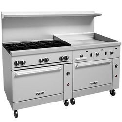 Vulcan 72SC-6B36G NG 72" 6 Burner Commercial Gas Range w/ Griddle, 1 Standard Oven, & 1 Convection Oven, Natural Gas, 6 Burners & 36" Griddle, 1 Standard Oven & 1 Convection Oven, Stainless Steel, Gas Type: NG