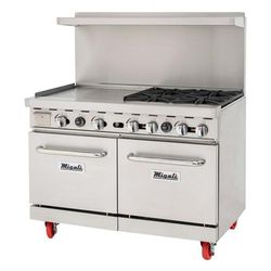 Migali C-RO4B-24GL-LP 48" 4 Burner Commercial Gas Range w/ Griddle & 2 Standard Ovens, Liquid Propane, Stainless Steel, Gas Type: LP