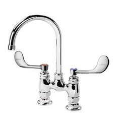 Krowne 15-401L-W-F2 Raised Deck Mount Faucet w/ 6" Gooseneck Spout & Wrist Action Handles - 4" Centers, 1.5 GPM