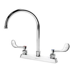 Krowne 15-502L-W-H3 Deck Mount Faucet w/ 8 1/2" Gooseneck Spout & VR Wrist Action Handles - 8" Centers, 1.0 GPM