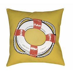 Shizu 20" Square Coastal Olive/Off White/Light Wood/Dark Coral Outdoor Throw Pillow - Boutique Rugs