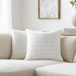 Kella 18" Square Cottage Cotton Off White/Ivory/Light Silver Throw Pillow - Boutique Rugs