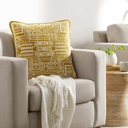 Kishi 22" Square Cotton Mustard Throw Pillow - Boutique Rugs