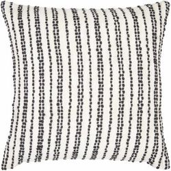 Lucia 18" Square Cottage Cotton Off White/Onyx/Light Gray/White/Black Lumbar Pillow - Boutique Rugs