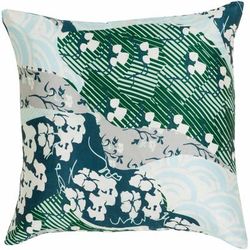 Wonthaggi 18" Square Traditional Silk Dark Green/Aqua/Ivory/Deep Teal/Gray/Seafoam/Slate/Green/Teal/Sage/Slate Blue Throw Pillow - Boutique Rugs