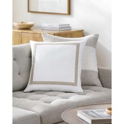 Shyam 18" Square Cottage Cotton Off White/Ash/Light Silver Throw Pillow - Boutique Rugs