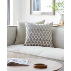 Sunki 18" Square Cottage Cotton Peach/Light Gray/Taupe Throw Pillow - Boutique Rugs