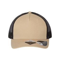 Atlantis Headwear ZION Sustainable Five-Panel Trucker Cap in Khaki/Black size Adjustable | Polyester