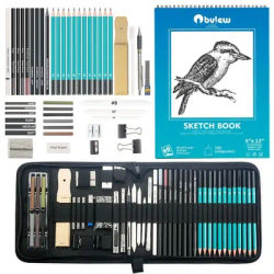 Bview Art 50 Pack Drawing Sketching Supplies Set Sketch Kit con Sketchbook Graphite Charcoal Pastel